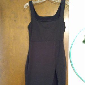 Black dress with a high slit.